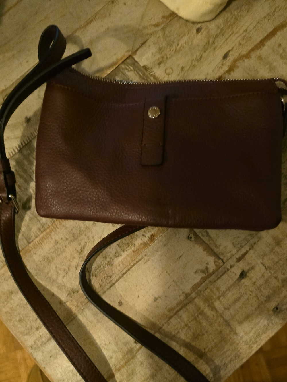Burgundy Pebbled Leather Crossbody Wristlet